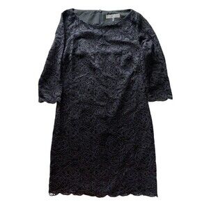 Trina Turk Black Floral Lace Overlay Dress Women’s 8 Whimsygoth 3/4 Sleeve Midi